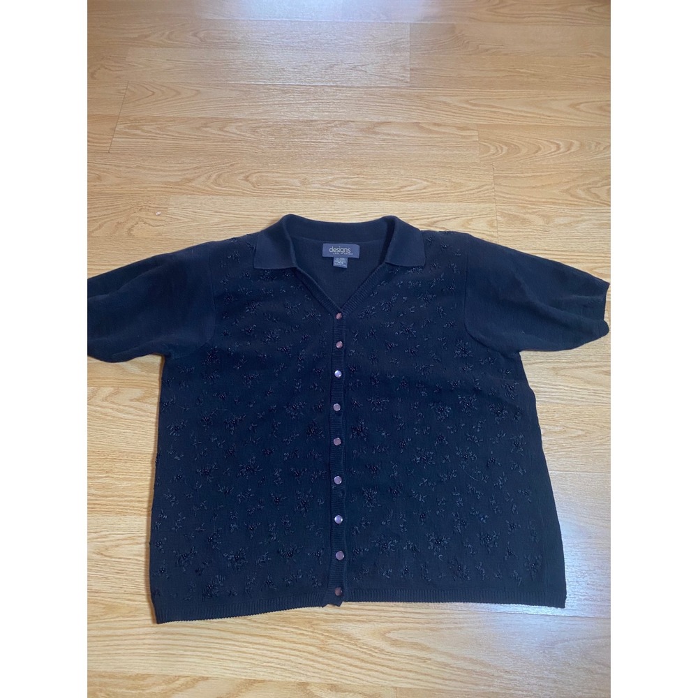 Vintage Lane Bryant Designs Black Beaded Embroidered Cardigan Sweater 14/16